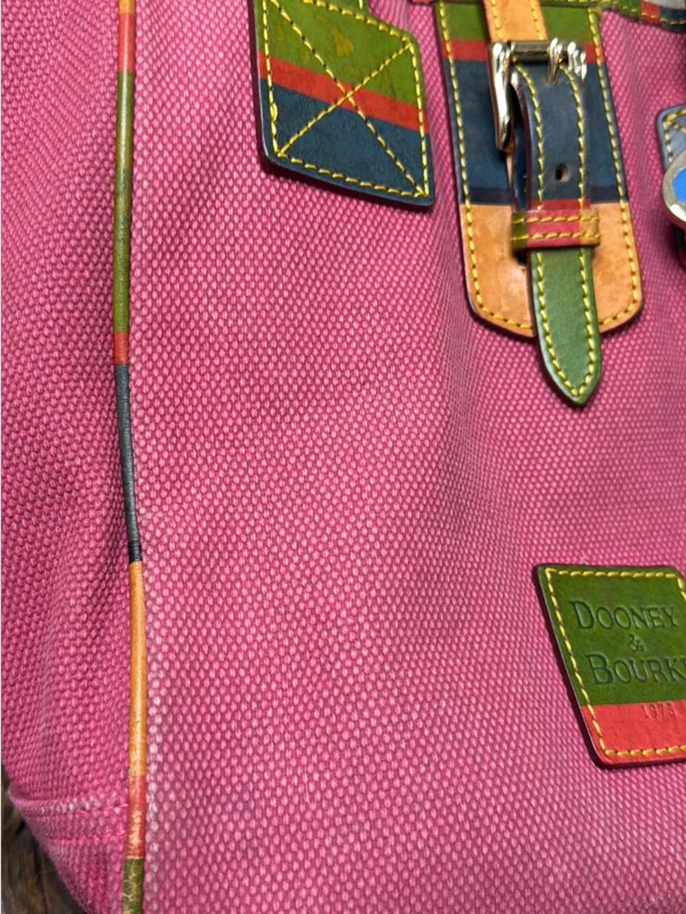 VTG Dooney & Bourke Pink Canvas Multicolor Leather Tote Shoulder Bag Y2K - Picture 5 of 15